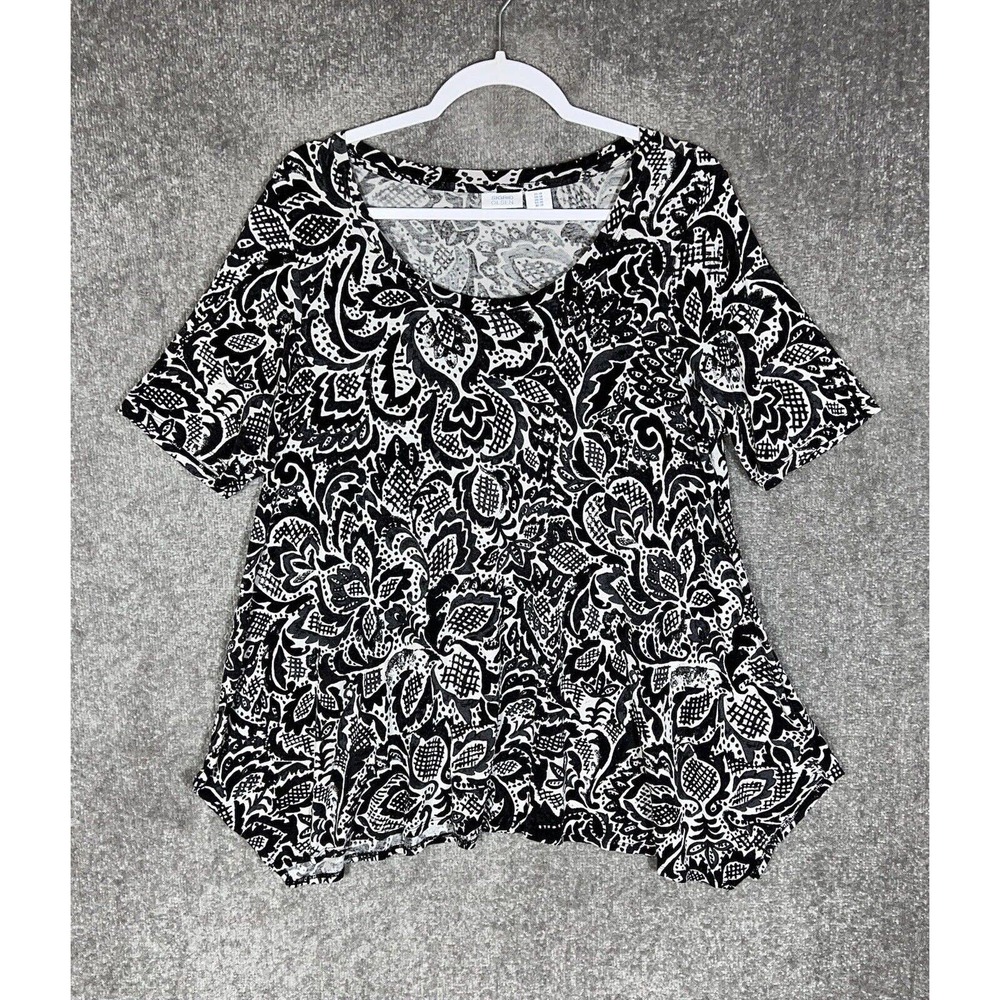 Sigrid Olsen Short‎ Sleeve Sharkbite Hem Scoop Neck Top Womens Size 1X Black